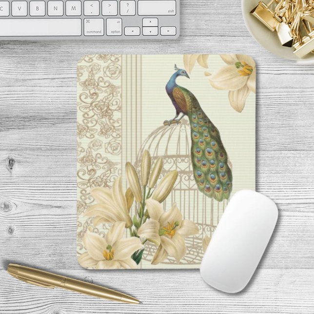 Tapis De Souris nénuphar vintage paon (art nouveau french lily vintage birdcage peacock mouse pad)