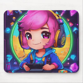 Tapis De Souris Neon Chibi Gamer Conception d'apprentissage