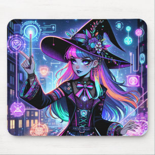 Tapis De Souris Neon Cyberpunk Tech Witch - Futuristic Art Design