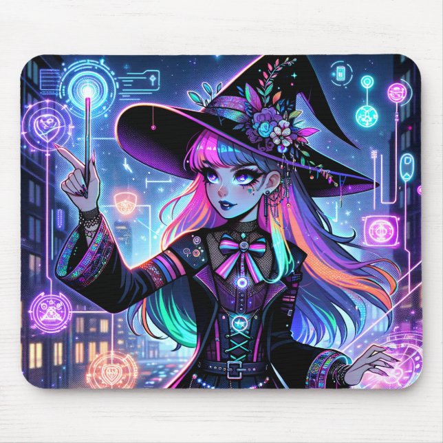 Tapis De Souris Neon Cyberpunk Tech Witch - Futuristic Art Design (Devant)
