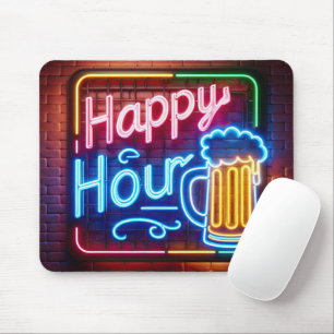 Tapis De Souris Neon Happy Hour Sign On Brick