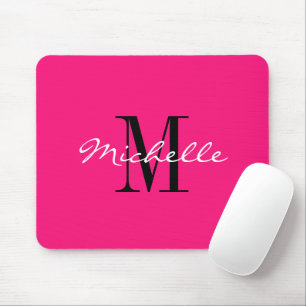 Tapis De Souris Neon rose élégant nom personnalisé monogramme o