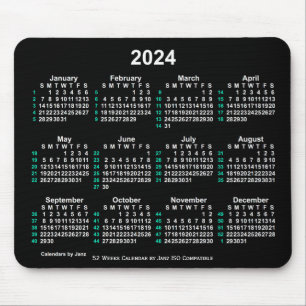 Tapis De Souris Neon White 2024 52 semaines Calendrier ISO par Jan