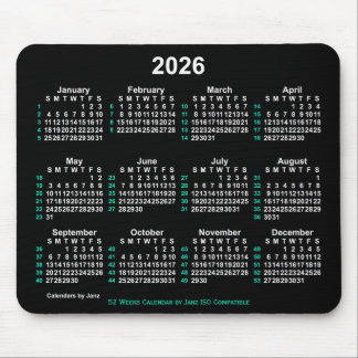 Tapis De Souris Neon White 2026 52 semaines Calendrier ISO par Jan