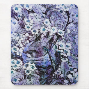 Tapis De Souris NID OISEAU, bleu blanc