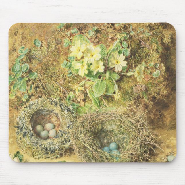Tapis De Souris Nids de primevères et d'oiseaux (Devant)