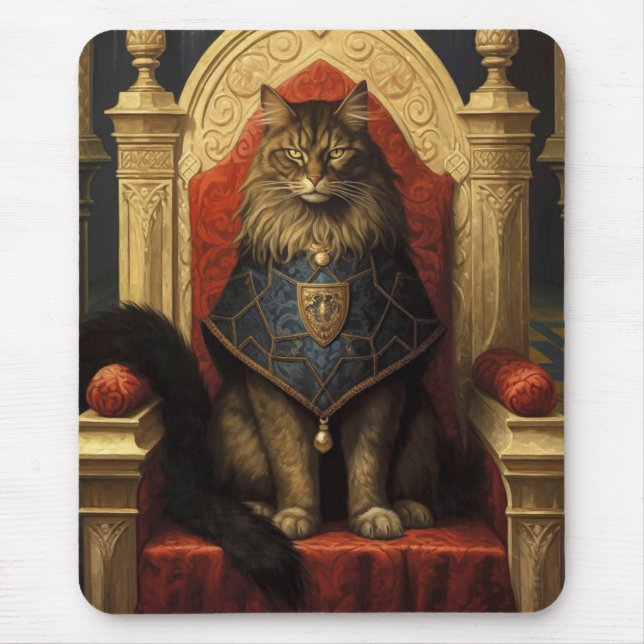 Tapis De Souris Noble Maine Coon Trône Art Imprimer (Devant)