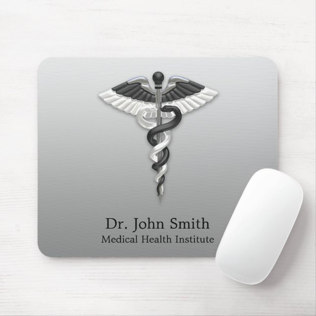 Tapis De Souris Noble Médicale élégant noir blanc Caduceus Classy (Avec souris)