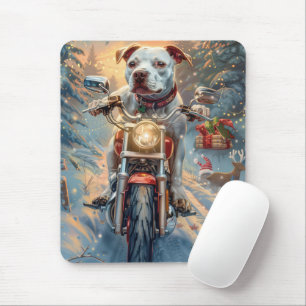 Tapis De Souris Noël American Staffordshire en moto