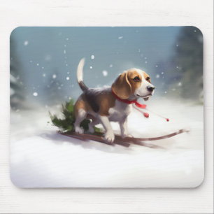 Tapis De Souris Noël Beagle neige hiver