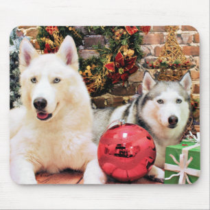 Tapis De Souris Noël - chiens de traîneau sibériens - Bailey et
