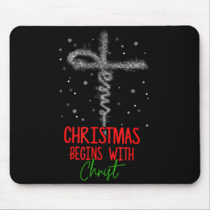 Tapis De Souris Noël commence avec la croix du Christ Croix chréti