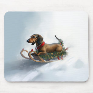 Tapis De Souris Noël Dachshund neige hiver