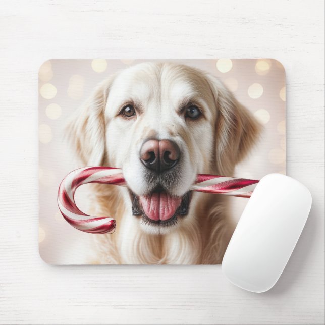 Tapis De Souris Noël Golden Retriever avec Sucre de canne (Avec souris)