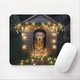 Tapis De Souris Noël Golden Retriever dans une niche
