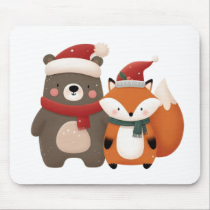 Tapis De Souris Noël/hiver Mignonne Ours et renard