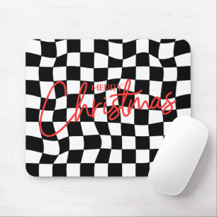 Tapis De Souris Noël moderne à carreaux noir et blanc