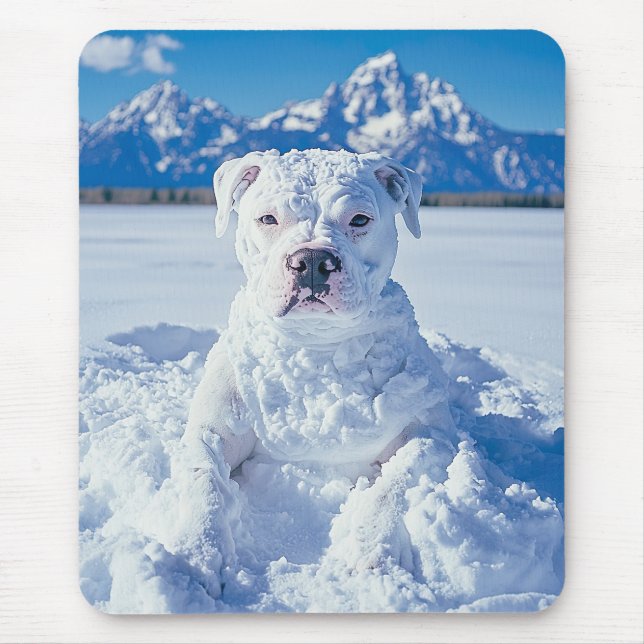 Tapis De Souris Noël Pitbull Chien Snowman (Devant)