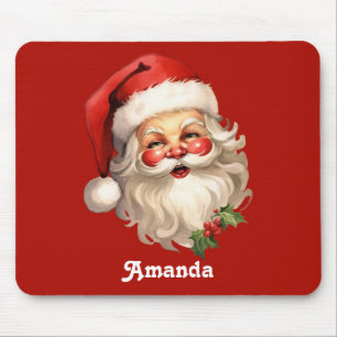 Tapis De Souris Noël rétro Holly Jolly Santa Claus