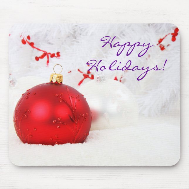 Tapis De Souris Noël Rouge et blanc Joyeux vacances III Souris (Devant)