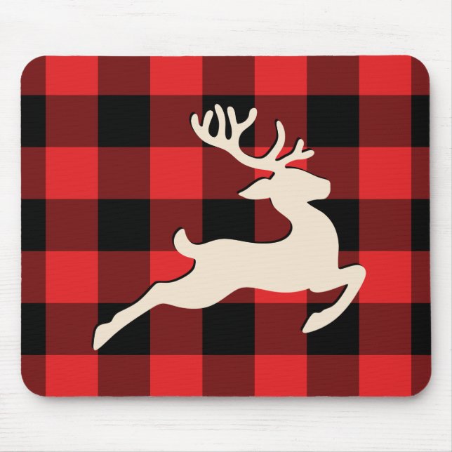 Tapis De Souris Noël Vacances Cerfs Antlers Rouge Noir En vichy (Devant)