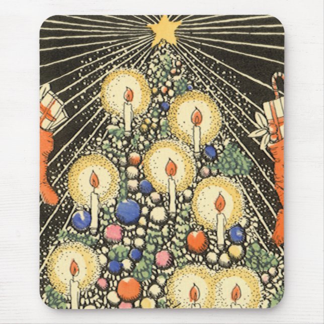 Tapis De Souris Noël vintage, arbre avec bougies et une étoile (Devant)