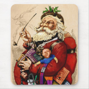 Tapis De Souris Noël vintage, jouets en pipe de Père Noël victorie