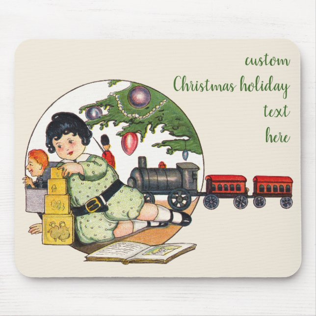 Tapis De Souris Noël vintage, Joyeux garçon jouant avec des jouets (Devant)