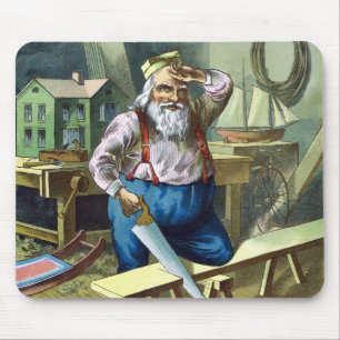 Tapis De Souris Noël vintage, le Père Noël construisant des jouets