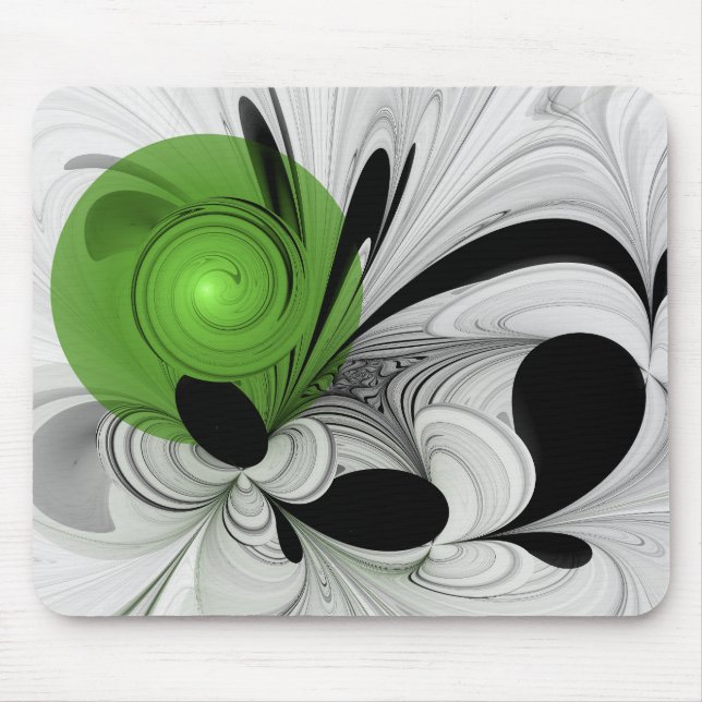 Tapis De Souris Noir Abstrait et blanc avec art fractal vert (Devant)