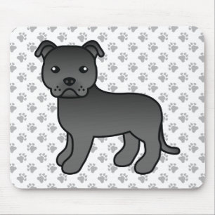 Tapis De Souris Noir Anglais Staffie Cute Cartoon Chien & Pâtes