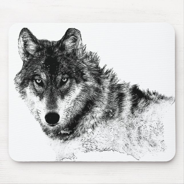 Tapis De Souris Noir Blanc Inspiration Wolf Eyes (Devant)