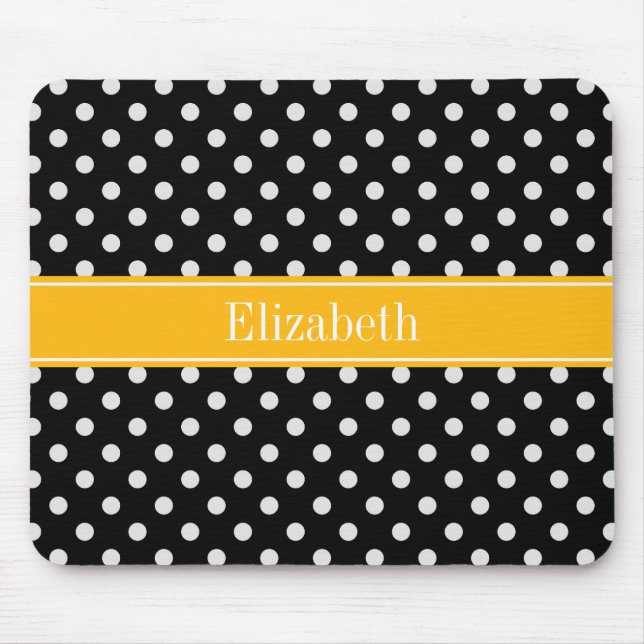 Tapis De Souris Noir Blanc Pois Goldenrod Nom Monogramme (Devant)