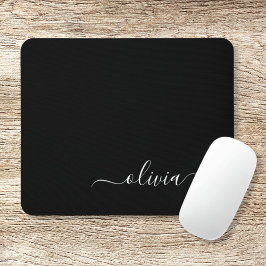 Tapis De Souris Noir Blanc Script Monogramme Nom Moderne