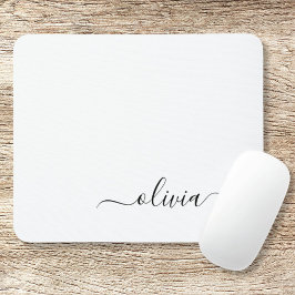 Tapis De Souris Noir Blanc Script Monogramme Nom Moderne