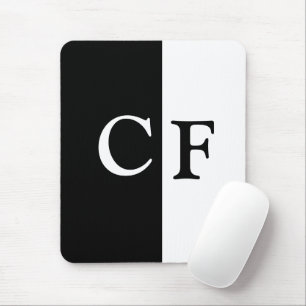 Tapis De Souris Noir et blanc demi initiales personnalisées