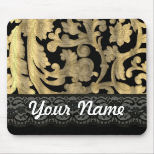Tapis De Souris Noir et damassé de dentelle d'or