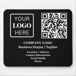 Tapis De Souris Noir moderne Nom d'entreprise Logo Code QR