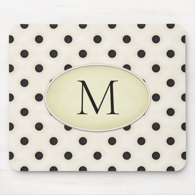 Tapis De Souris Noir Pois ivoire et jaune pâle Monogramme (Devant)