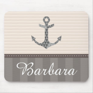Tapis De Souris Nom beige et Brown nautique de coutume d'Ancre