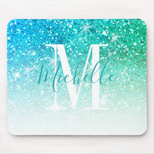 Tapis De Souris Nom bleu de monogramme d'étincelle de parties (Devant)