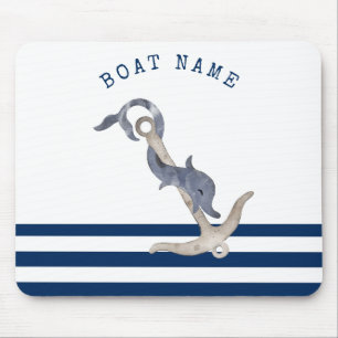 Tapis De Souris Nom de bateau nautique, Dauphin d'ancre Bleu marin