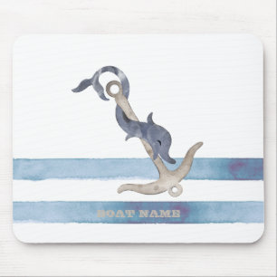 Tapis De Souris Nom de bateau nautique, rayures de dauphin d'ancre