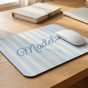 Tapis De Souris Nom de famille personnalisé bandes blanches et ble