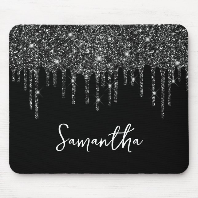 Tapis De Souris Nom de la Parties scintillant de séchage noir (Devant)