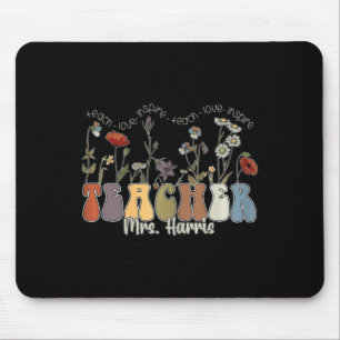 Tapis De Souris Nom de l'enseignant fleur sauvage Mme Harris