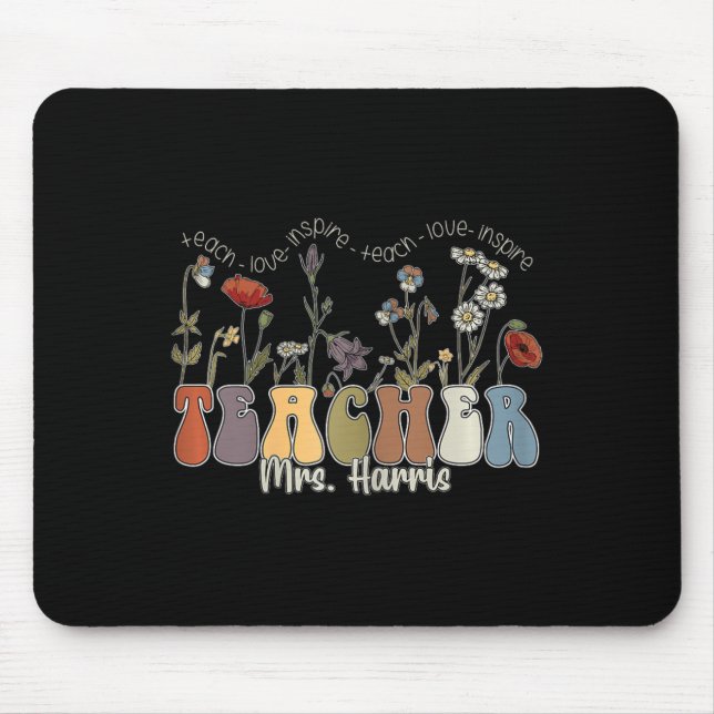 Tapis De Souris Nom de l'enseignant fleur sauvage Mme Harris (Devant)