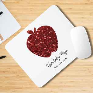 Tapis De Souris Nom de l'enseignant personnalisé Red Apple Faux Pa