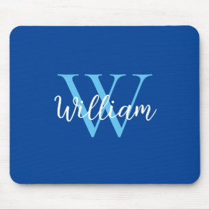 Tapis De Souris Nom de monogramme bleu personnalisé