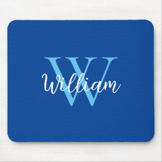 Tapis De Souris Nom de monogramme bleu personnalisé